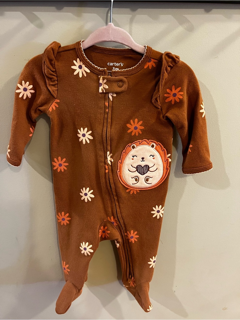 Carter's Rust Brown Floral Hedgehog Footed One-Piece - Picture 1 of 7